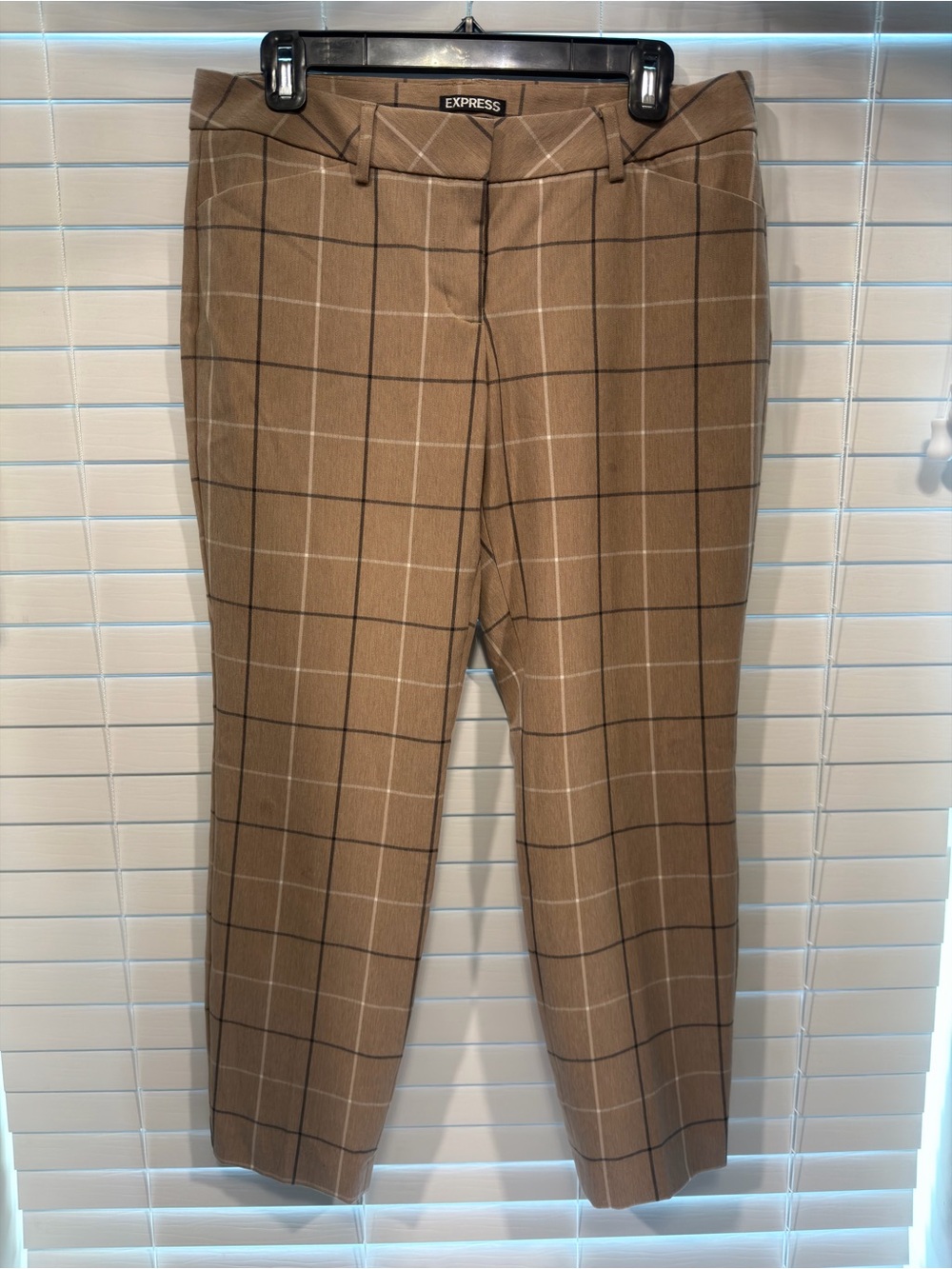 Express Men’s Tan Brown Windowpane Dress Pants